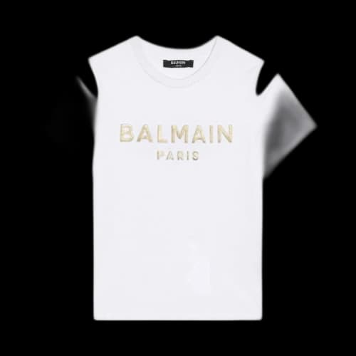Balmain Kids Logo Printed Cold Shoulder T-Shirt 'White'