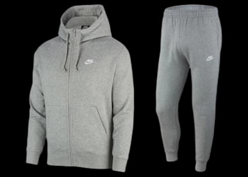 Nike Sportswear Club Fleece Full-Zip Hoodie & Joggers Set Dark Grey Heather/Matte Silver/White