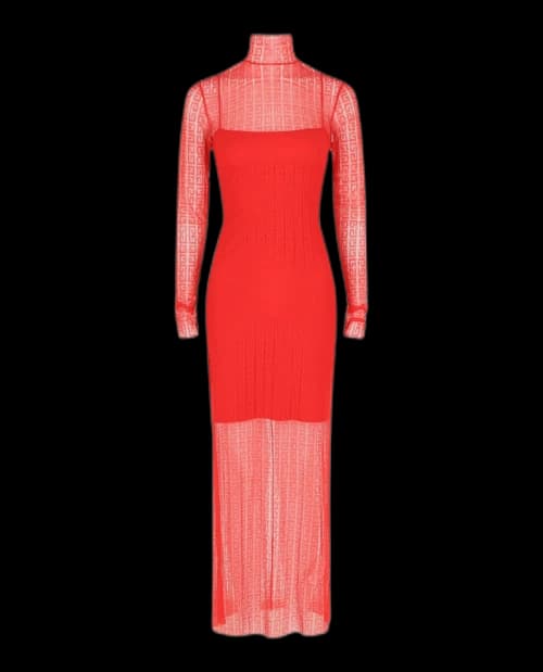 Givenchy 4G Lace Maxi Dress Vermilion