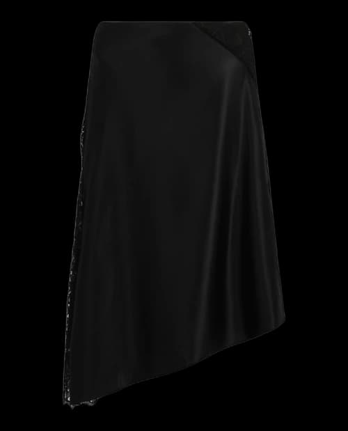 Givenchy Lace Insert Asymmetric Silk Midi Skirt Black