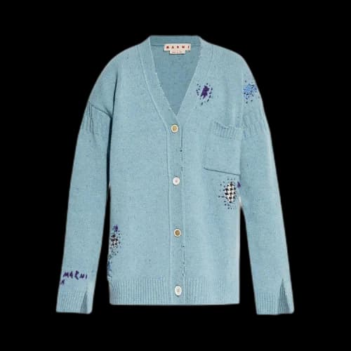 Marni Distressed Wool Cardigan 'Smoke Blue'