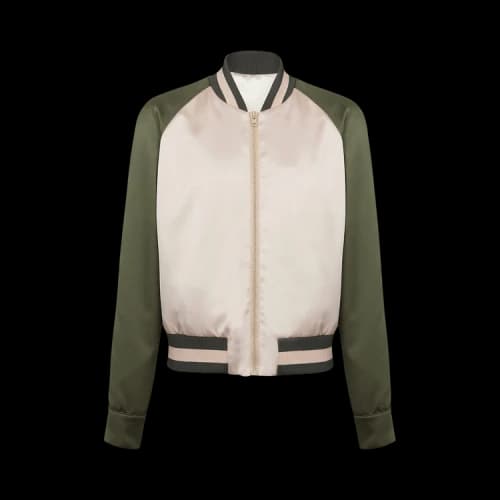 Balmain Signature Satin Bomber 'Ivory/Khaki'