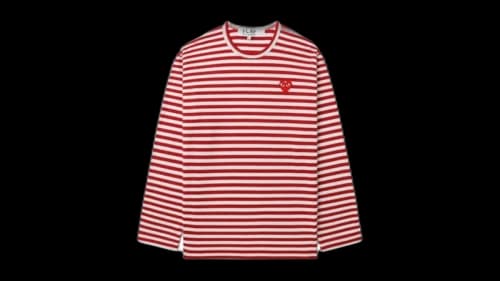 Comme des Garcons PLAY Heart Logo Striped Mens L/S T-shirt Bright Red