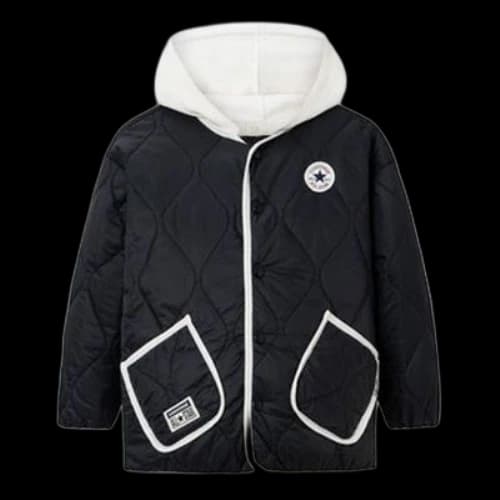 (PS) Converse Color-blocked Detachable Hood Short Cotton Jacket 'Black White'