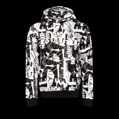 Air Jordan Essential Long Sleeve Allover Print Fleece Hoodie 'White Black'