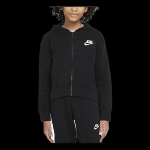 (GS) Nike Solid Color Logo Printing Hooded Zipper Long Sleeves Boy Girls Black