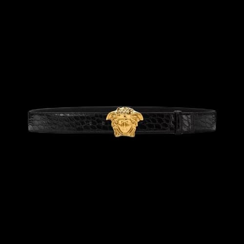 Versace Croc Embossed Belt 'Black Palladium'