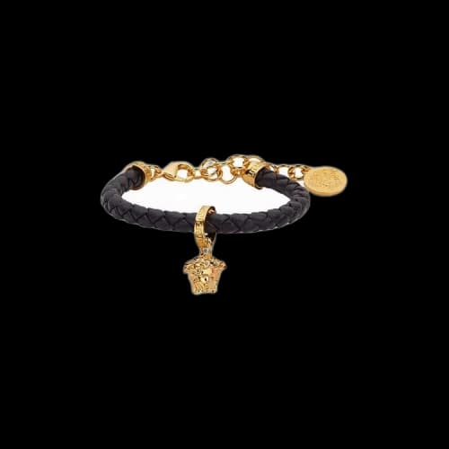 Versace Medusa Braided Leather Bracelet 'Black/Versace Gold'