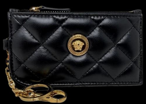Versace Quilted Keychain Card Holder Black