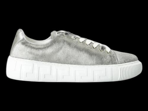 Versace Greca Sneaker White Silver Pony Hair