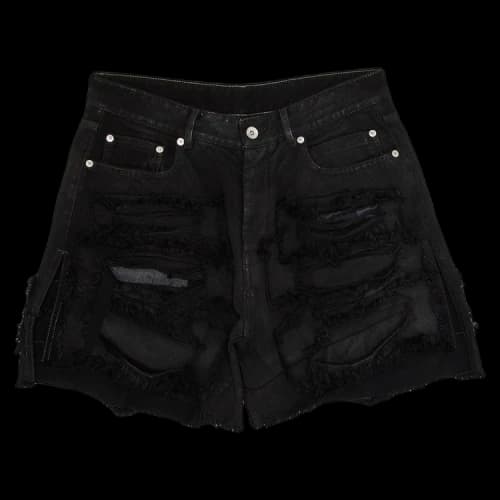 Rick Owens Distressed Trucker Cut-Off Denim Shorts 'Black'