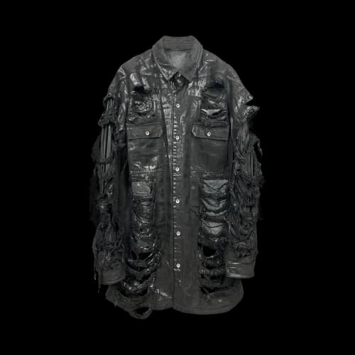 Rick Owens DRKSHDW Shredded Wax Denim Jacket 'Black'