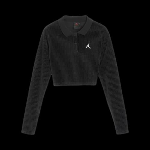 Air Jordan Flight Long-Sleeve Velour Cropped Top 'Black'