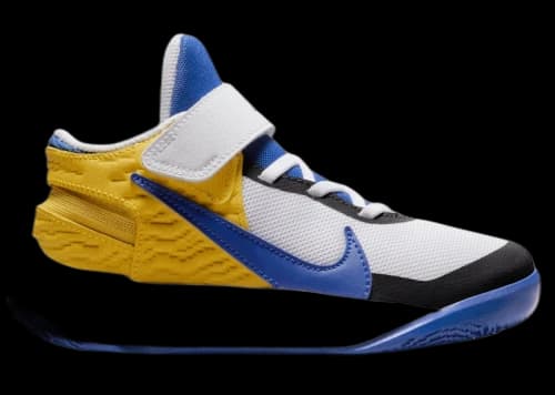 Nike Team Hustle D 10 FlyEase White Yellow Ochre Game Royal (PS)