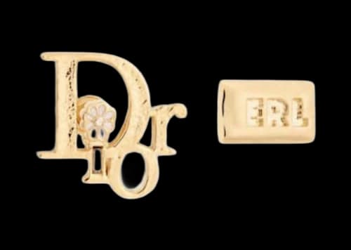 Dior x ERL Earrings Gold-Finish Brass with White Enamel and White Crystals