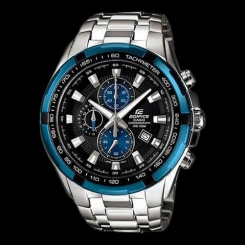 CASIO EDIFICE Stainless Steel Strap Blue Black Watch Mens Silver Analog