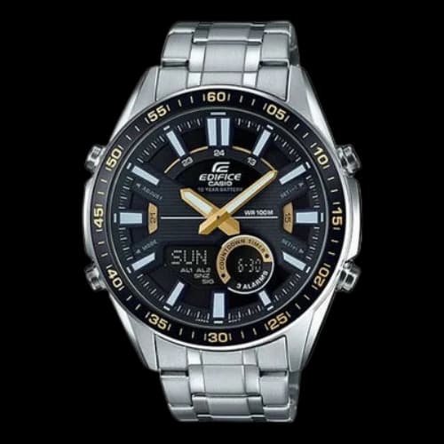 CASIO EDIFICE Stainless Steel Strap Mens BlackSilver Analog/Digital Combo