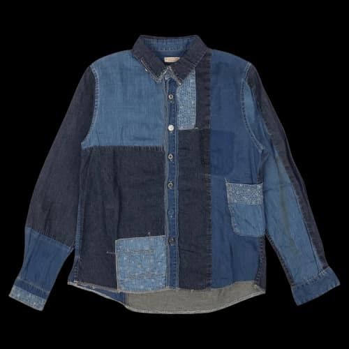 Kapital Patchwork Linen And Cotton Chambray Shirt 'Blue'