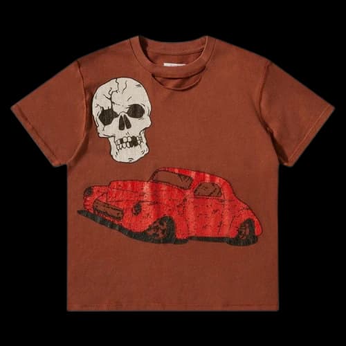 ERL Ripped Collar Skull Red Car T-Shirt 'Brown'