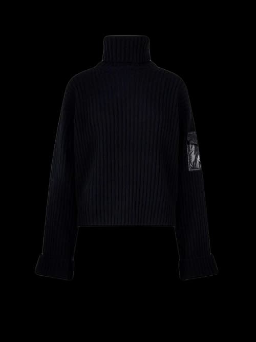 Moncler Woman Ribbed Tricot Wool Sweater Black