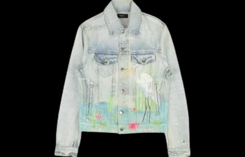 Amiri Standing Egret Denim Trucker Jacket 'Light Indigo'