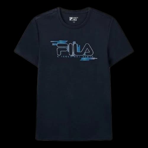 FILA Embroidered Logo Loose Knit Short Sleeve Blue