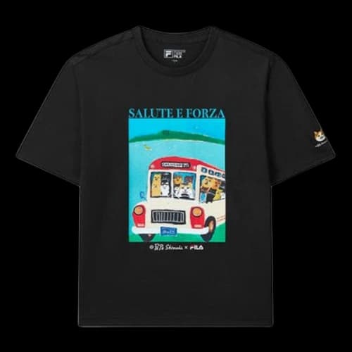 FILA x Pepe Shimada Crossover Cat Illustration Round Neck Short Sleeve Black