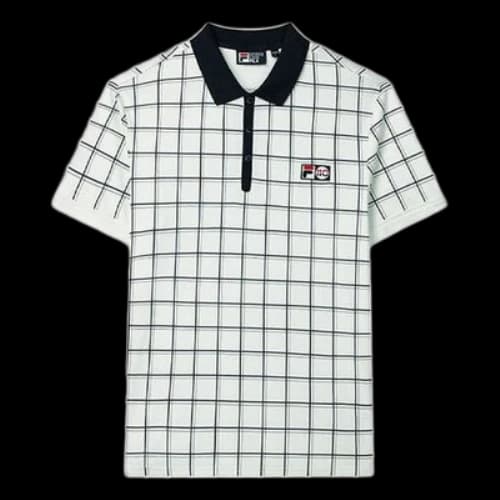 FILA Plaid Pattern Loose Short Sleeve Polo Shirt Blue