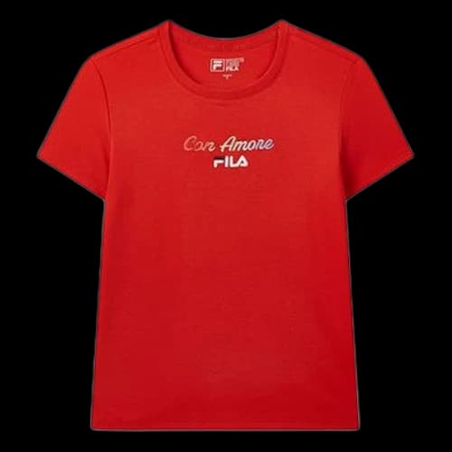 FILA Colorful Alphabet Printing Short Sleeve Red T-Shirt (Women's)
