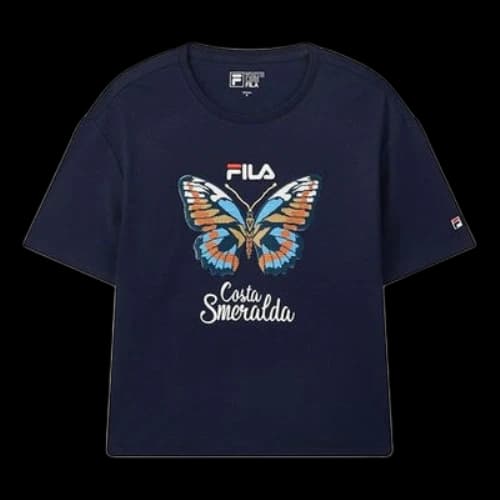 FILA Embroidered Round Neck Short Sleeve 'Navy Blue' (Women's)