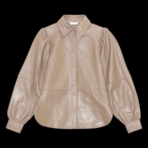 GANNI Lamb Leather Shirt 'Fossil'