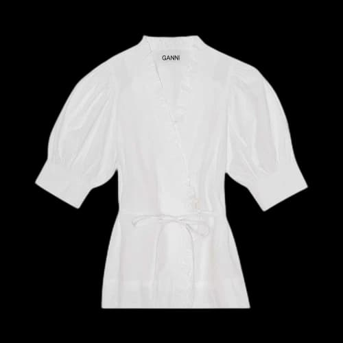 GANNI Cotton Poplin V-Neck Shirt 'White'