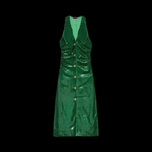 GANNI Sequin Ruched Midi Dress 'Kelly Green'