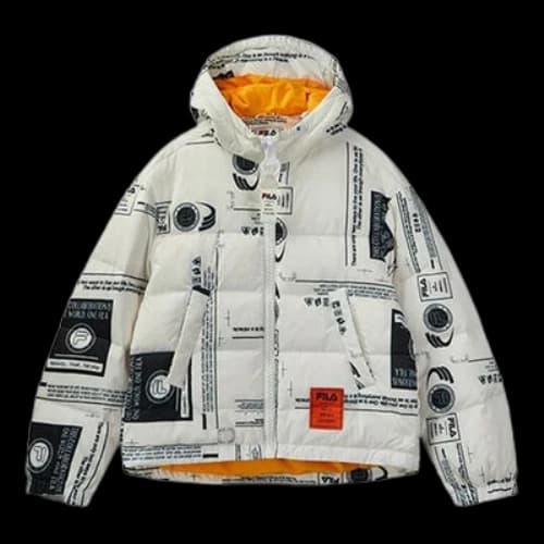 FILA x MIHARA Crossover Short Printing Hooded Stay Warm Down Jacket White Gift to Boyfriend