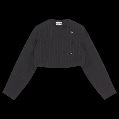 GANNI Stretch Stripe Cropped Blazer 'Black'