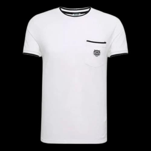 KENZO SS21 Small Tiger Head Embroidered Pocket Round Neck Short Sleeve White