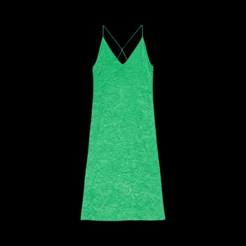 GANNI Crinkled Satin Slip Dress 'Green'