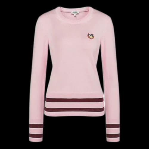 KENZO TIGER Embroidered Round Neck Long Sleeves Pullover Pink Hoodie (Women's)
