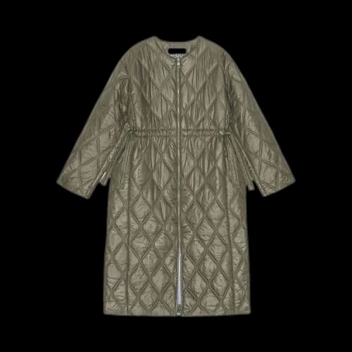 GANNI Shiny Quilt Long Coat 'Kalamata'
