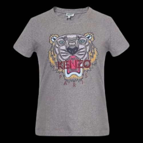 KENZO Tiger Head Pattern Round Neck Short Sleeve light grey
