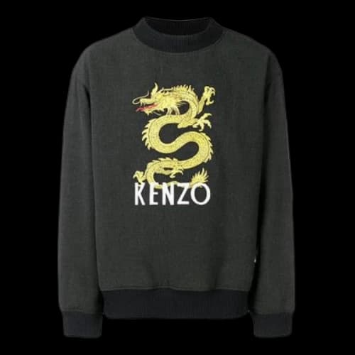 KENZO Embroidered Dragon Round Neck Gray