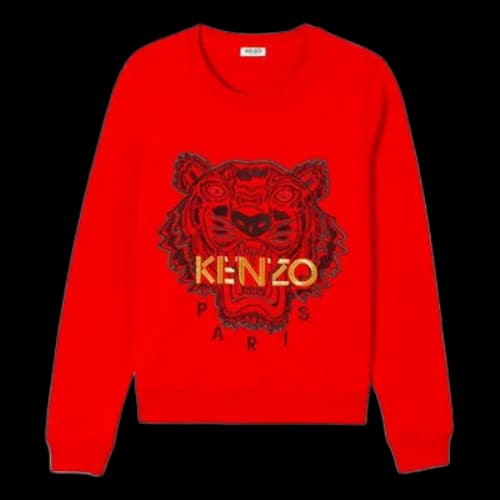 KENZO SS21 Chest Gold Tiger Head Embroidered Round Neck Pullover Red Hoodie (Women's)