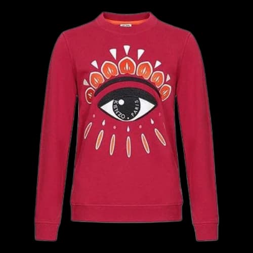 KENZO Eye Pattern Round Neck Long Sleeves Pullover Hoodie Cherry Red (Women's)