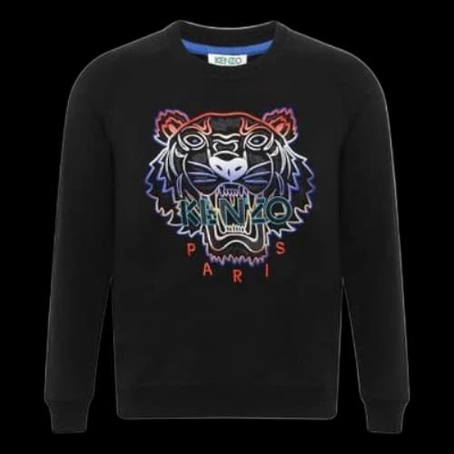 KENZO Multi-Color Embroidered Tiger Head Round Neck raglan sleeve Hoodie Black (Women's)