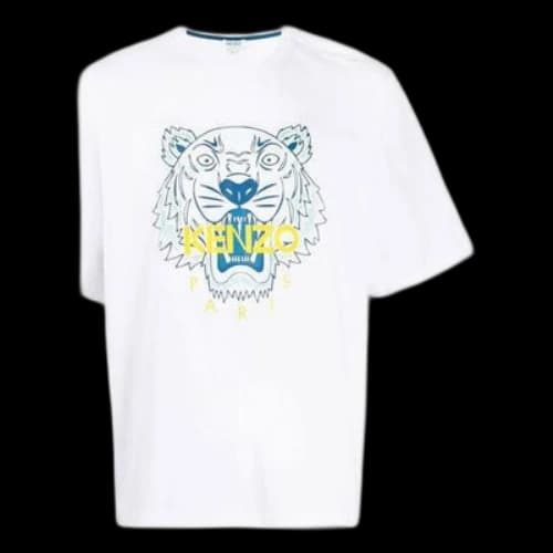 KENZO Classic Tiger Head Printing Loose Round Neck Short Sleeve White
