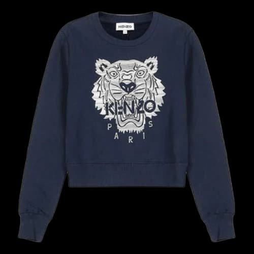 KENZO FW20 Cotton Slim Fit Version Tiger Head Embroidered Round Neck Navy Blue