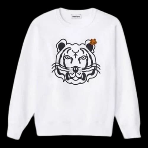 KENZO SS21 Round Neck Pullover Printing Tiger Head Long Sleeves White Hoodie (Women's)