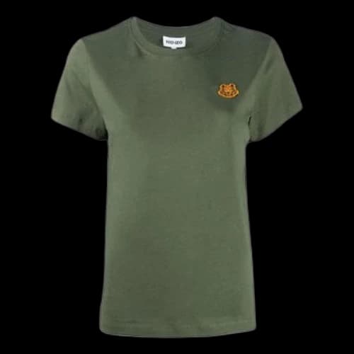 KENZO SS21 Tiger Head Embroidered Round Neck Short Sleeve Green T-Shirt