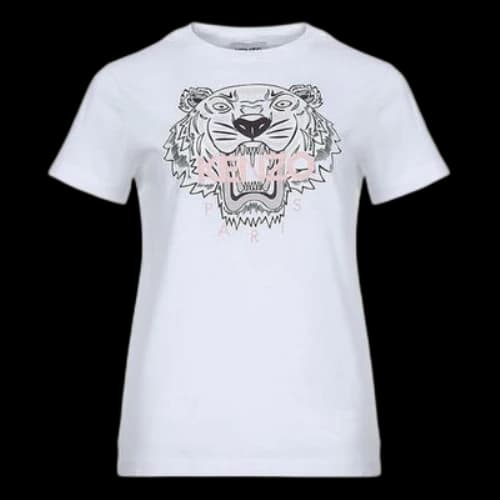 KENZO Tiger Head Printing Pattern Round Neck Short Sleeve White