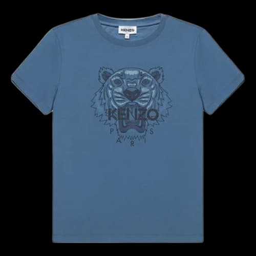 KENZO Tiger Head Printing Pattern Round Neck Short Sleeve Blue